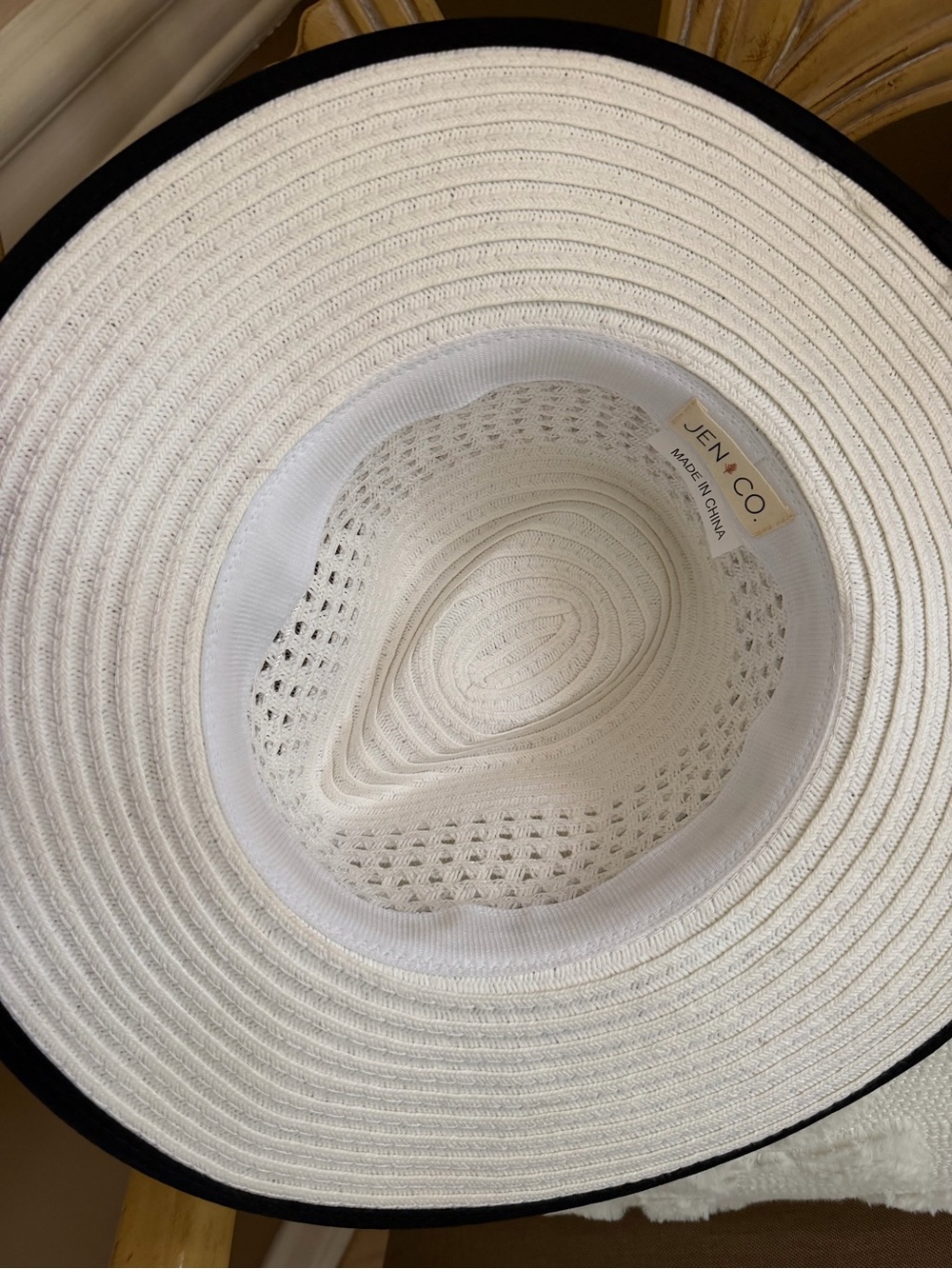 Classic White Straw Sun Hat with Black Ribbon - Picture 6 of 6